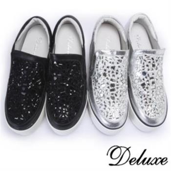 【Deluxe】厚底內增高休閒鞋奢華不規則水晶(黑.銀)-H02-13