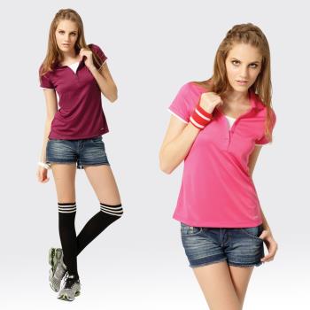 【SAMLIX山力士】女款 MIT 台灣製 吸濕排汗 涼爽紗 短袖 POLO衫#SP210(紫色.桃紅)