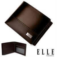 【ELLE HOMME】法式精品短夾 水波紋 雙層 鈔票多層/收納夾名片/證件層設計(咖啡 EL81795-45)