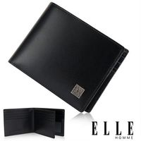 【ELLE HOMME】法式短夾 嚴選義大利皮革、鈔票多層/證件格層設計短夾(黑 EL81806-02)