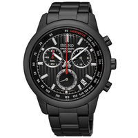 SEIKO 精工 帥氣三眼計時鋼帶錶-鍍黑/43mm SSB219P1/8T68-00A0SD