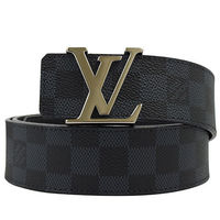 Louis Vuitton LV M9210S 黑棋盤格紋紋路易威登字母飾扣皮帶_現貨