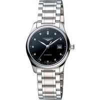 LONGINES Master 巨擘大三針真鑽機械女錶-黑x銀/28mm L22574576
