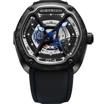 DIETRICH OT系列 生化機械碳纖維鏤空腕錶-黑x藍指針/46mm OT-4