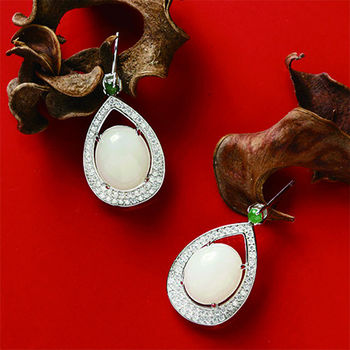 【典藏富玉】榮華富貴和闐羊脂白玉珠寶耳環
