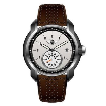 【MINI Swiss Watches】簡約英倫風範單眼運動計時腕錶-咖啡x白(MINI-40)