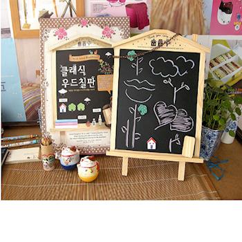 [協貿國際]韓國文具可立式可掛畫板木屋磁性小黑板留言板兒童益智木製玩單一個