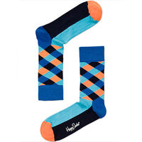 【摩達客】瑞典進口【Happy Socks】藍橘菱格中統襪