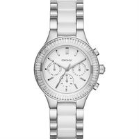 DKNY Ceramic 晶鑽陶瓷日曆腕錶-白x銀/38mm NY2497