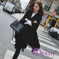 【Decoy】披掛流蘇*仿羊絨加大斗篷披肩/黑