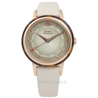 Vivienne Westwood / VV158RSBG / 放射光影琥珀真皮手錶 米灰x琥珀框 36mm