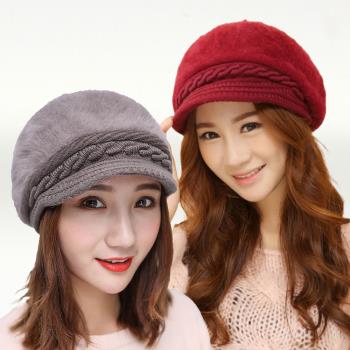 【I.Dear】韓系保暖帽針織編繩兔毛絨保暖淑女帽(2款6色)現貨