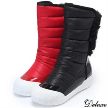 【Deluxe】混搭材質時尚個性輕柔保暖極簡太空鞋(黑★紅)-883-21