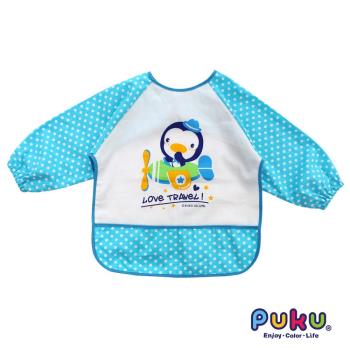 任-PUKU藍色企鵝 長袖防水圍兜衣(點點藍)