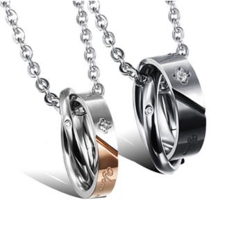 【I.Dear Jewelry】 甜蜜幸福-西德鋼-造型圓圈閃鑽情侶鈦鋼項鍊(對鍊組)現貨