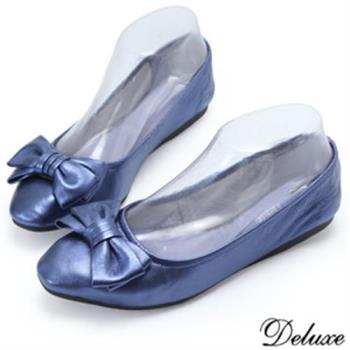 【Deluxe】全真皮魅惑紫羅蘭蝴蝶結口袋鞋(紫)-3036-3