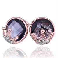 【米蘭精品】純銀耳環鍍18K金水晶耳飾時尚鑲鑽皇冠造型73cg205