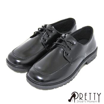 Pretty 女 學生鞋 皮鞋 標準款 學院風 綁帶 圓頭 低跟 台灣製N-26815