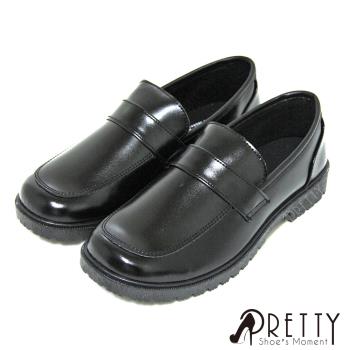 Pretty 女 學生鞋 皮鞋 基本款 學院風 直套式 圓頭 低跟 台灣製N-26814