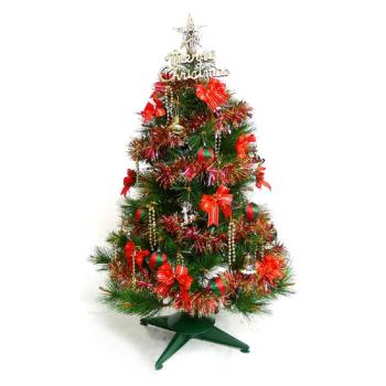摩達客耶誕★台灣製3尺(90cm)特級綠松針葉聖誕樹 (+紅金色系配件)(不含燈)(本島免運費)