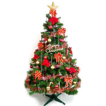 摩達客耶誕-台灣製 6呎 / 6尺(180cm)豪華版裝飾綠聖誕樹 (+紅金色系配件組)(不含燈)(本島免運費)