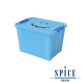SPICE KIDS馬卡龍附蓋微笑整理箱收納箱藍色L