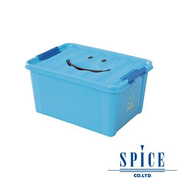 SPICE KIDS馬卡龍附蓋微笑整理箱收納箱藍色M