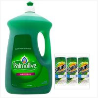 【美國 Palmolive】棕欖濃縮洗碗精(90oz/2660ml)*2+【美國 Bounty】萬用廚房紙巾(117張*3)