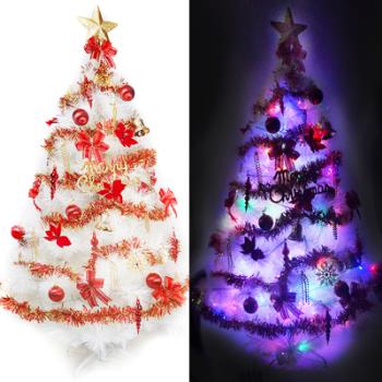 摩達客 台灣製10呎/10尺 (300cm)特級白色松針葉聖誕樹 (紅金色系)+100燈LED燈6串(附控制器跳機)