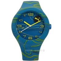 PUMA / PU103211028 / 動感跳躍線條矽膠手錶 藍色 47mm
