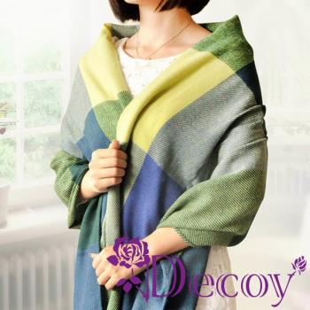 【Decoy】蘇格蘭格紋＊寬版編織圍巾/藍綠