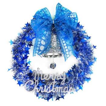 摩達客耶誕-藍銀系金蔥聖誕星星花圈(14吋)(本島免運費)