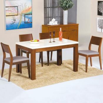 Homelike 菲麗絲4.3尺石面餐桌椅組(一桌四椅)-柚木色