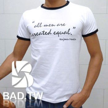 壞男愛世界《人人平等限量款 - 超舒適彈性合身剪裁T恤 (白底黑邊) 》