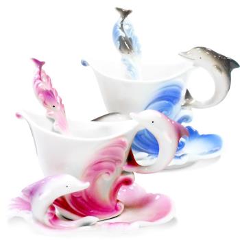 【Pure】海豚造型精緻骨瓷杯盤組(150ml)共兩色