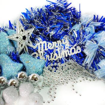 摩達客 聖誕裝飾配件包組合~藍銀色系 (2尺(60cm)樹適用)(不含聖誕樹)(不含燈)