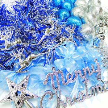 摩達客 聖誕裝飾配件包組合~藍銀色系 (3尺(90cm)樹適用)(不含聖誕樹)(不含燈)