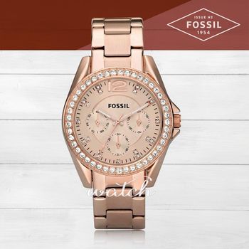 【FOSSIL】氣質必備_時尚簡約_不鏽鋼錶帶_三眼顯示_晶鑽指針女錶(ES2811)