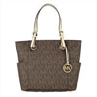 MICHAEL KORS 新款字母滿版托特肩背斜背包(含MK LOGO吊飾)-經典卡其色
