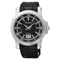 SEIKO Premier 羅馬主義大視窗時尚皮帶腕錶-黑/40mm 6N76-00B0A(SUR015J2)