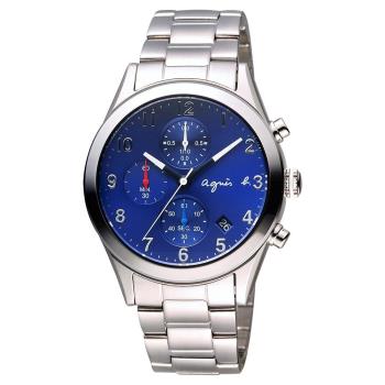 agnes b. 巴黎城市風尚計時手錶-藍x銀/40mm VD57-KT20B(BM3008X1)
