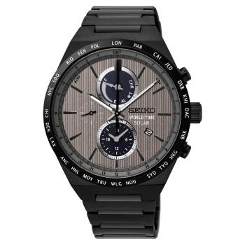 SEIKO 精工 SPIRIT 太陽能兩地時間計時手錶-灰x鍍黑 V195-0AE0N(SSC527J1)