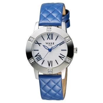 VOGUE 時尚菱格紋羅馬腕錶-白x藍/34mm 2V1501-341SD-B