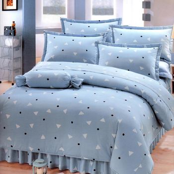 艾莉絲-貝倫 清新日和(5.0呎x6.2呎)雙人六件式(100%純棉)鋪棉床罩組(灰藍色)