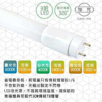 【旭光】LED 15W T8-3FT 3呎 全電壓玻璃燈管-2入 晝白/自然/燈泡色(免換燈具直接取代T8傳統燈管)