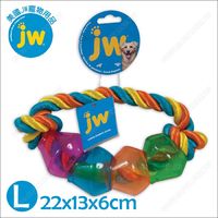 美國JW《繽紛磨牙棉繩益智豆莢環L》潔牙抗憂鬱漏食玩具