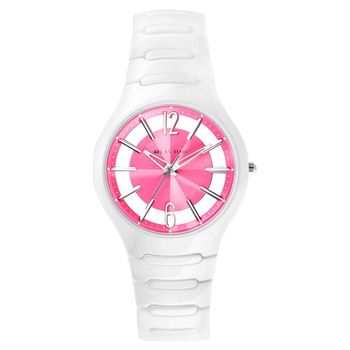 RELAX TIME RT26 鏤空陶瓷腕錶-粉紅x白/37mm RT-26-50