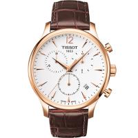 TISSOT 天梭 T-TRADITION 尊爵超薄三眼計時男錶(白面/金框) T0636173603700