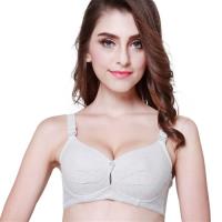 任-聚攏前開扣記憶軟鋼圈小蘋果花純棉哺乳內衣 -灰色小蘋果