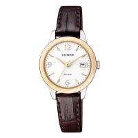 CITIZEN 星辰 光動能高貴典雅牛皮女錶-白/27mm(EW2234-12A)